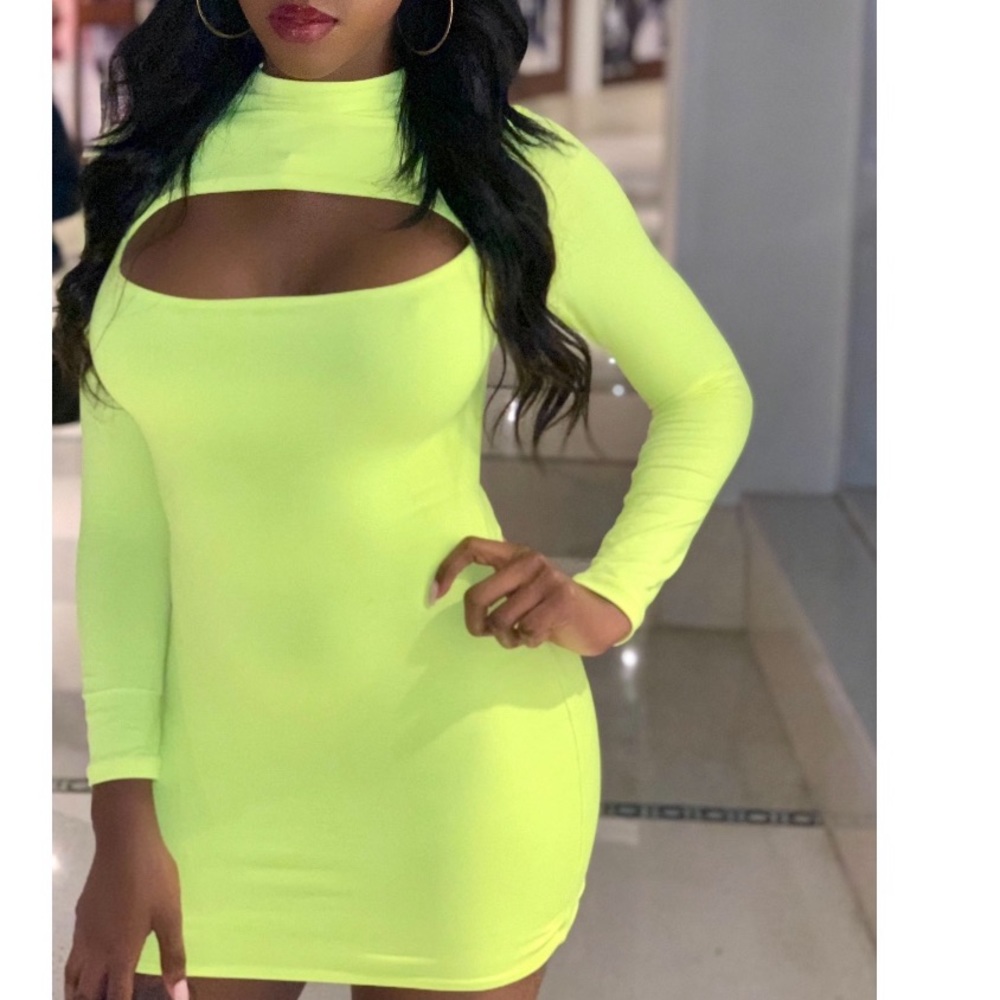 Neon green body con dress